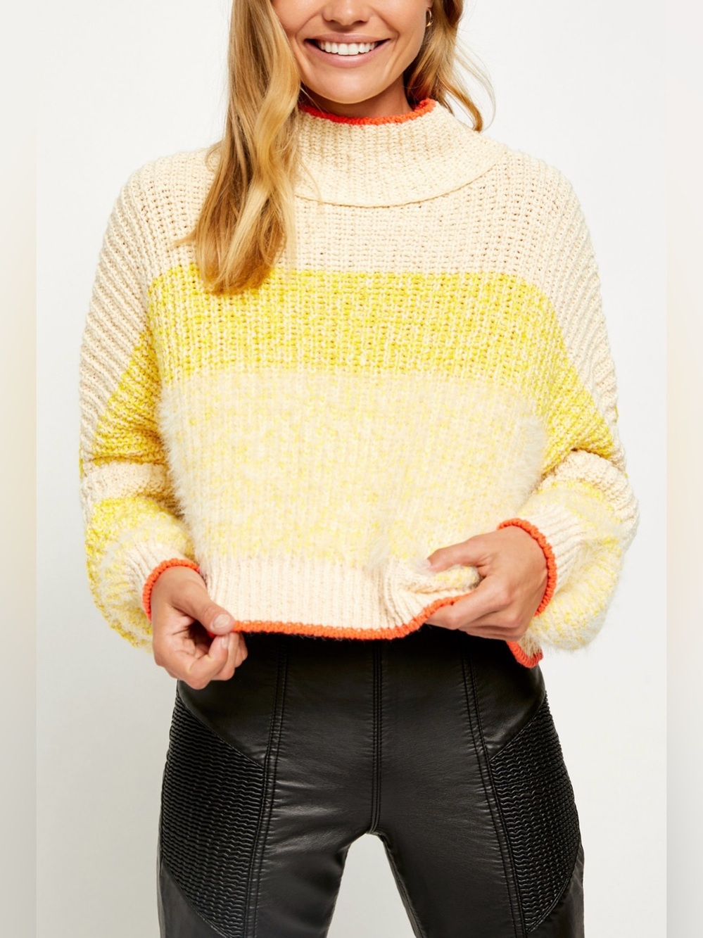 FREE PEOPLE Sunbrite Sweater Yellow Stripe L